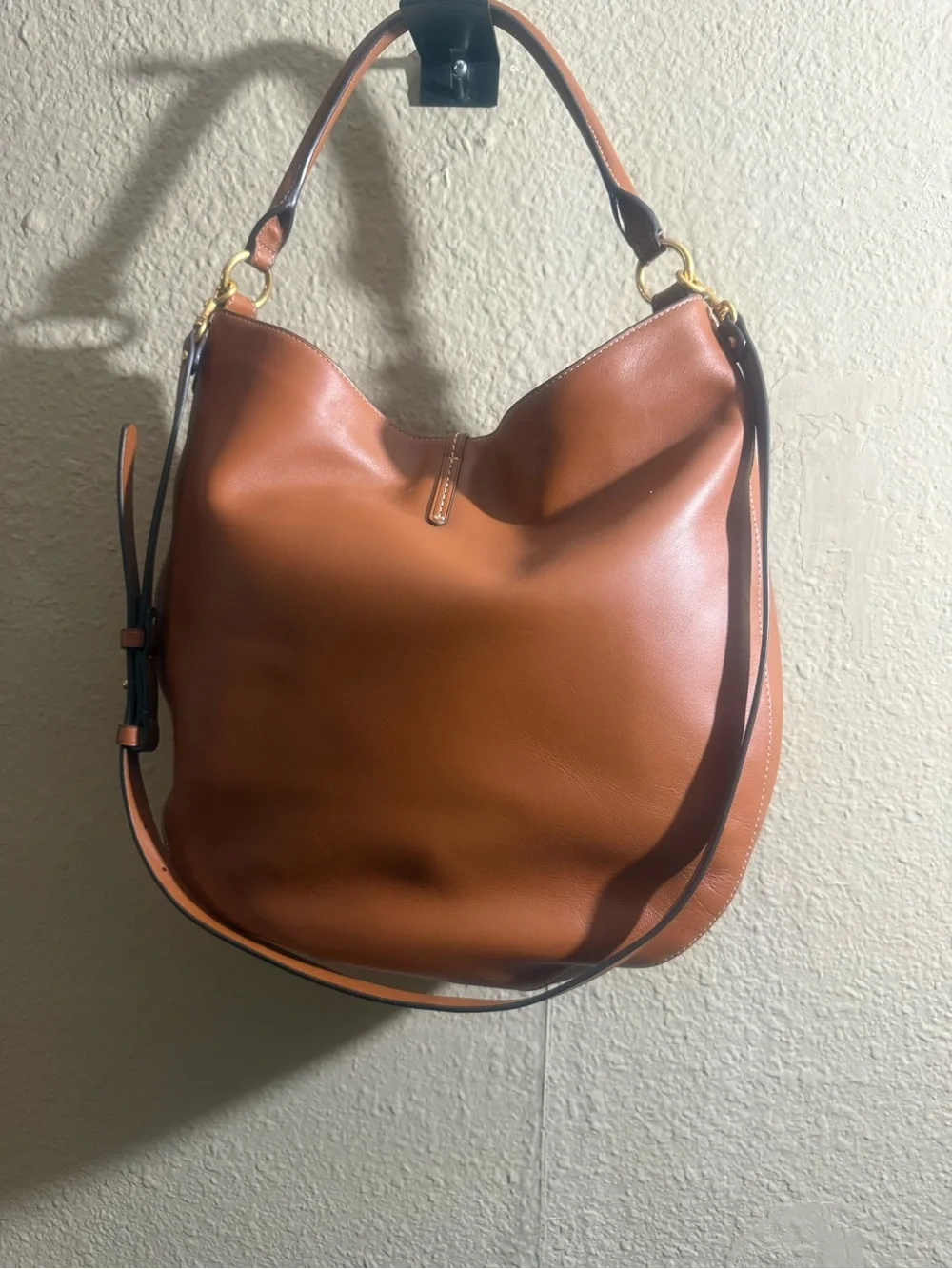 Tory Burch Cognac Leather Hobo with Gold Logo Medallion